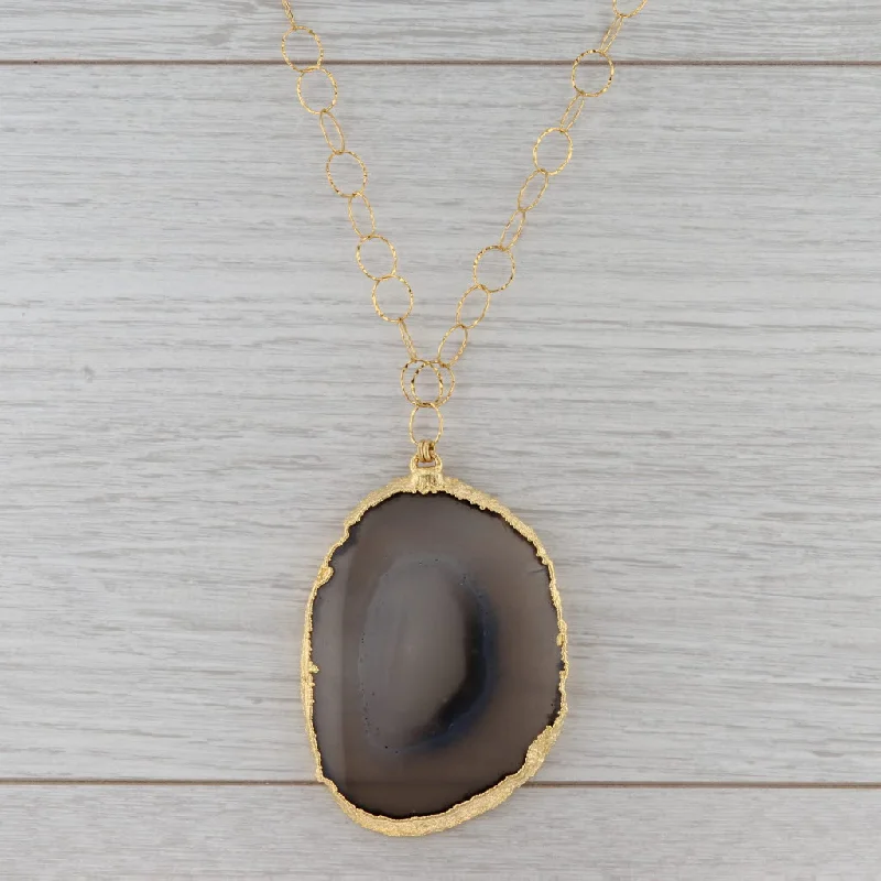 Gorgeous Chain Necklaces For Formal Occasions-New Nina Nguyen Agate Slice Statement Pendant Necklace Sterling Gold Vermeil 31"