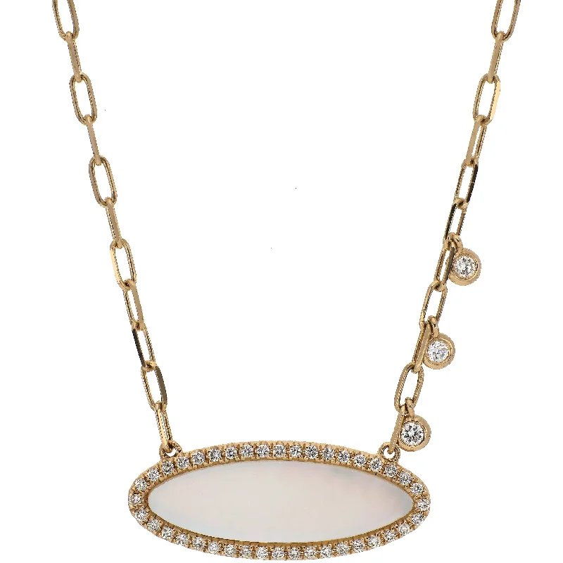 Classic Beaded Necklaces For Timeless Fashion-14K Yellow Gold Mother of Pearl and Diamond Necklace