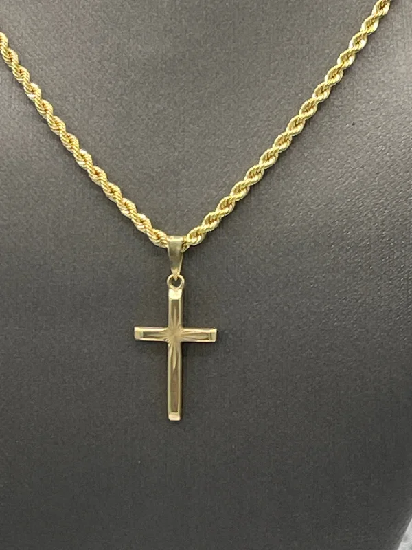 Classic Gold Pendant Necklaces For Everyday Glam-10 Karat Yellow Gold Rope Chain & Di-Cut Cross