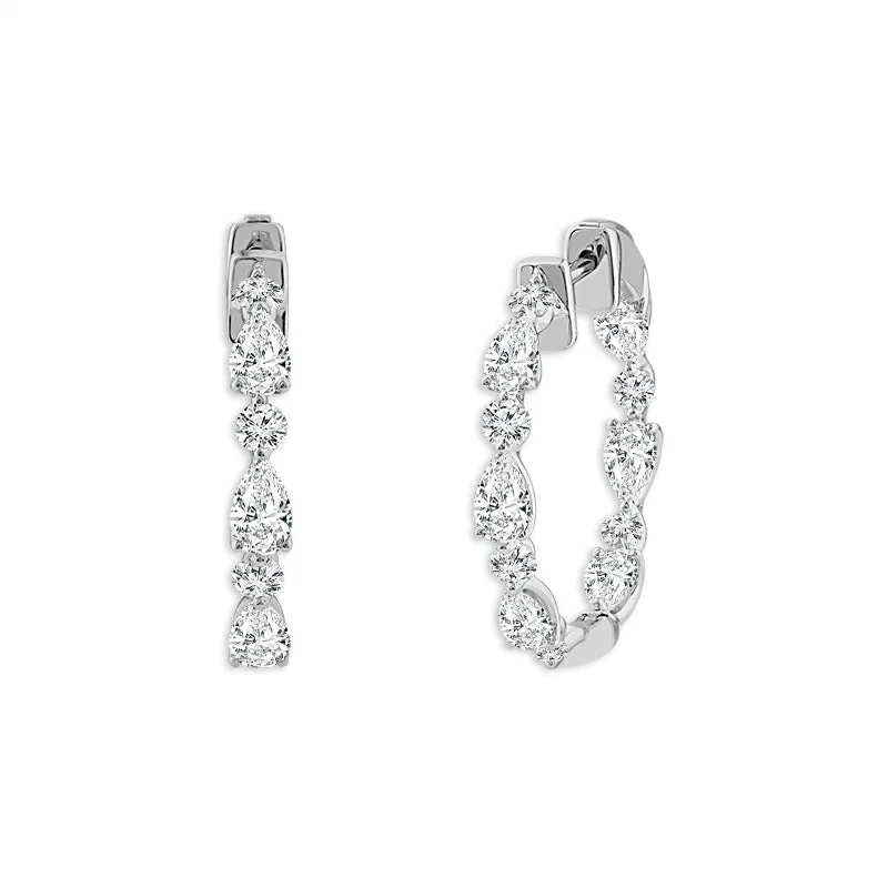 Hoop Earrings For Fashion Enthusiasts-3.00 Ctw Round and Pear Shape Diamond Inside Out Hoop Earrings