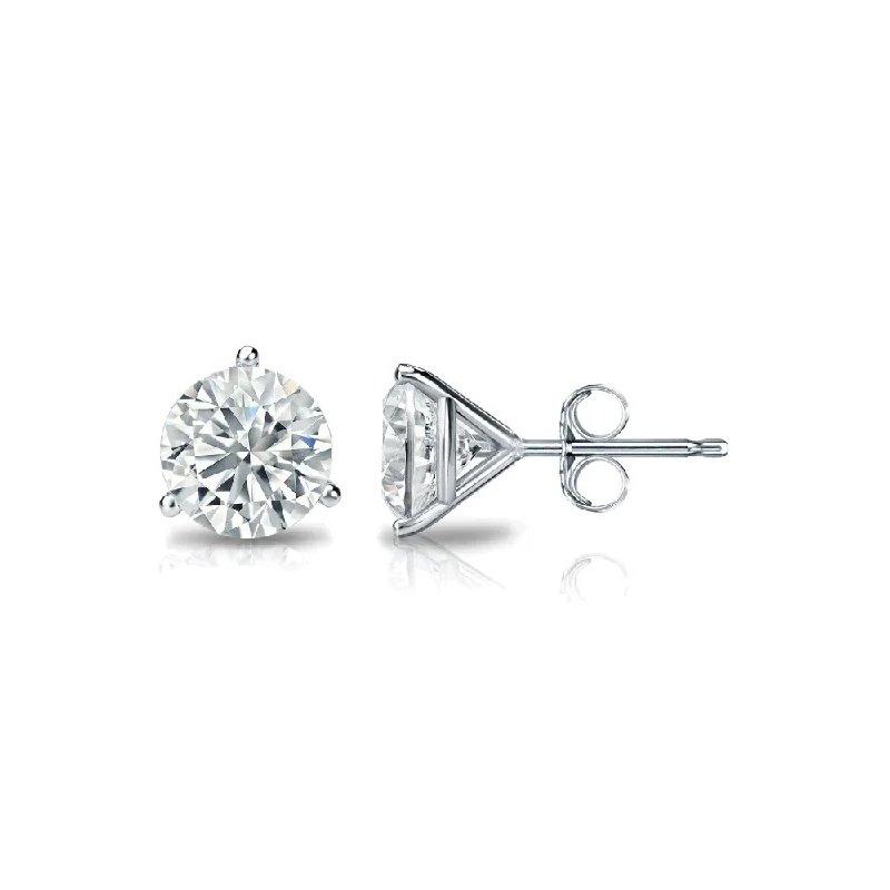 Custom Name Earrings For Personalized Gifts-3 Prong Round Lab Grown Diamond Stud Earrings in White Gold (1/2 Ctw)