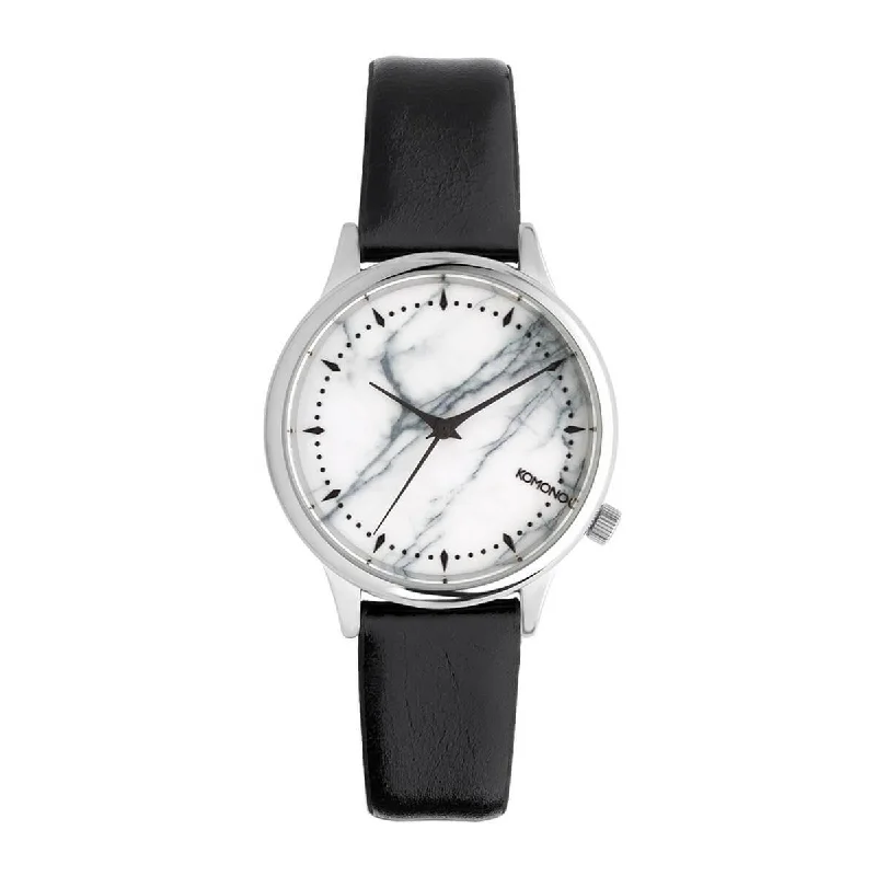 Watches For Cocktail Parties-Komono Women's Strap Watch - Estelle Marble Dial Black Leather | KOM-W2474