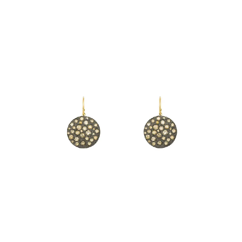 Trendy Silver Earrings For Bold Looks-Sterling Silver Black Rhodium CLOVE Disc Earring with Champagne Diamonds