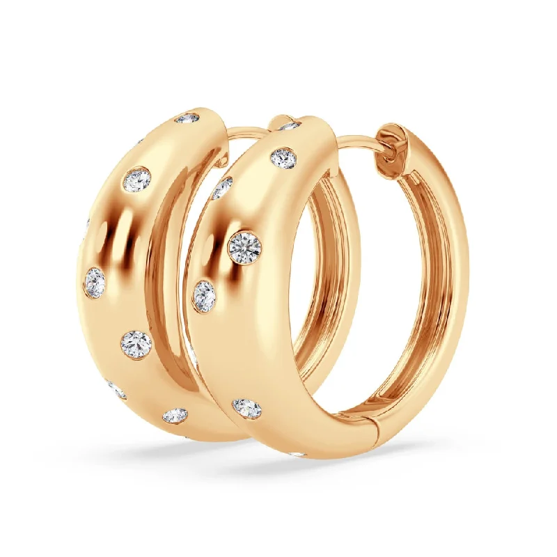 Artistic Handmade Earrings For Women-3/8 Ctw Diamond Domed Hoop Earrings in 14 Karat Yellow Gold