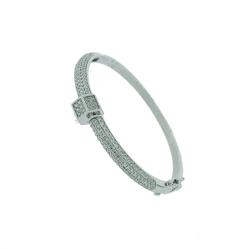 Bangles For Cultural Celebrations-Micro Pave 925 Sterling Silver Bangle Rhodium Plating with Cubic Zirconia