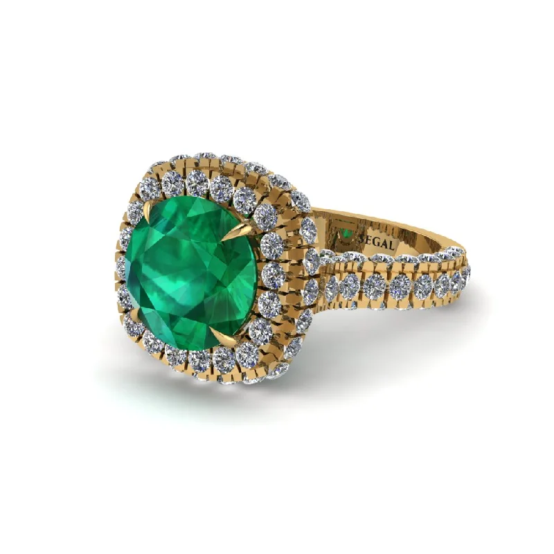 Sparkling Wedding Bands For Brides-Emerald Pave Double Halo Engagement Ring - Eve No. 4