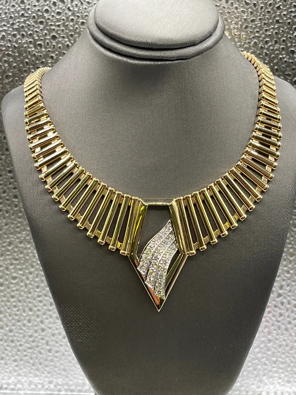 Statement Gold Chain Necklaces For Fashion Statements-Ladies 14 Karat Yellow Gold Cleopatra Style Diamond Necklace