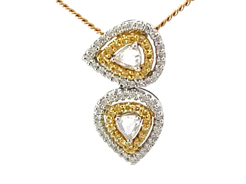 Trendy Choker Necklaces For Party Wear-Yellow and White Diamond Halo Pear Shaped Necklace 18k Yellow Gold