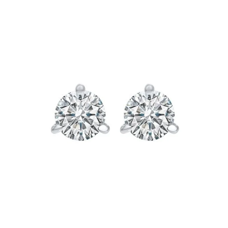 Beautiful Pearl Earrings For Weddings-3 Prong Round Lab Grown Diamond Stud Earrings in White Gold (1 Ctw)