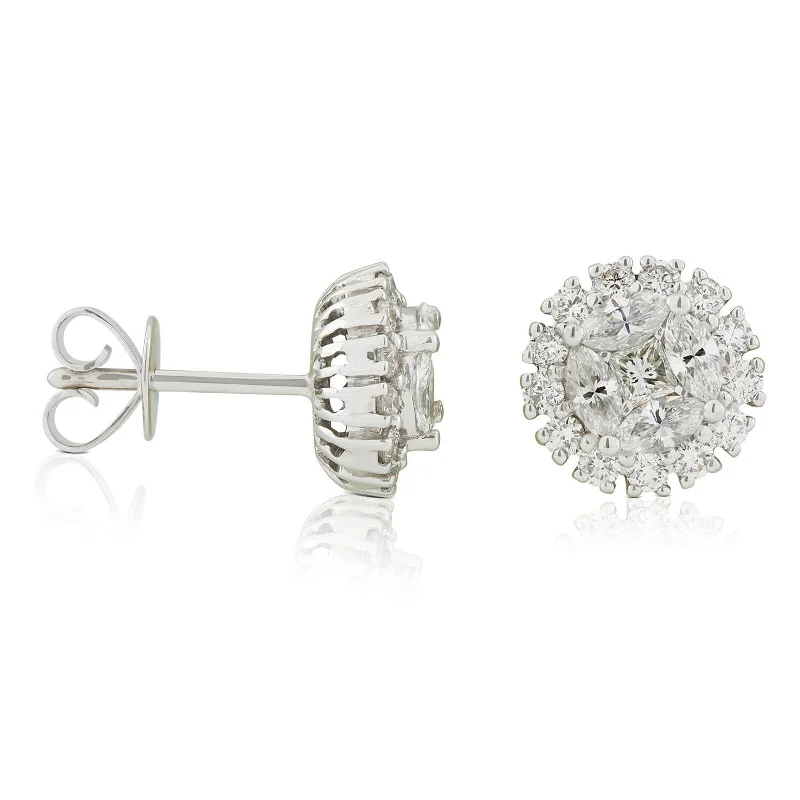 Geometric Earrings For Contemporary Style-1.00 Ctw Fancy Multi Stone Diamond Earrings in 14 Karat White Gold