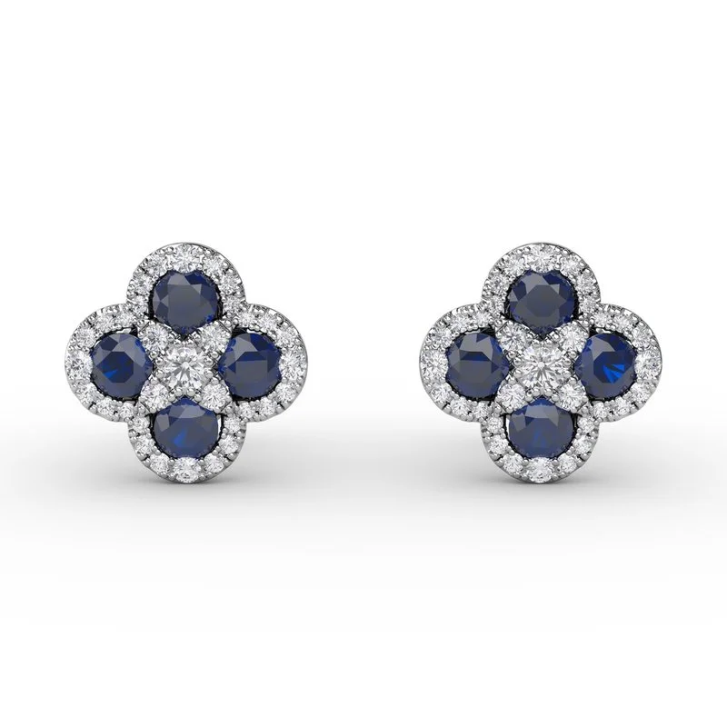 Luxury Diamond Earrings For Elegant Nights-FANA Sapphire and Diamond Cluster Studs ER1643S