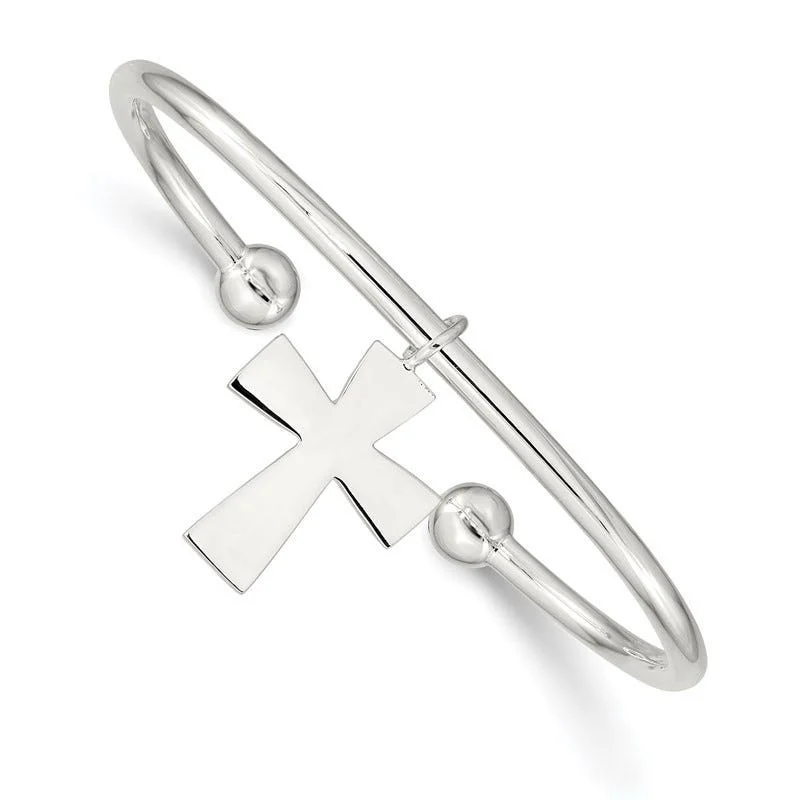 Bangles With Platinum Coating-Sterling Silver Cross Cuff Bangle Bracelet