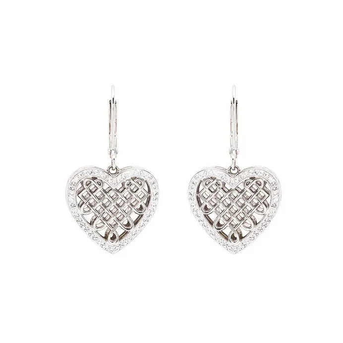 Classic Stud Earrings For Every Day Wear-Sterling Silver White Crystals Celtic Heart Earrings SW236