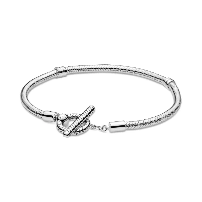 Bracelets For Women With Large Wrists-Pandora Moments T-Bar Snake Chain Bracelet 599082C00