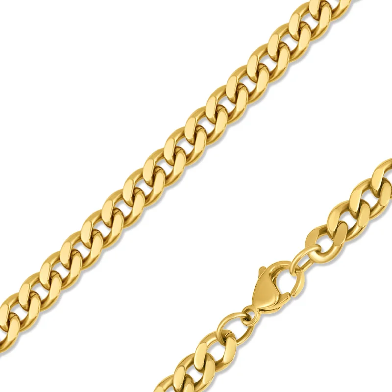 Elegant Gold Charm Necklaces For Bridesmaids-18K Gold PVD Stainless Steel Diamond Cut Curb Chain Necklace / CHN9710