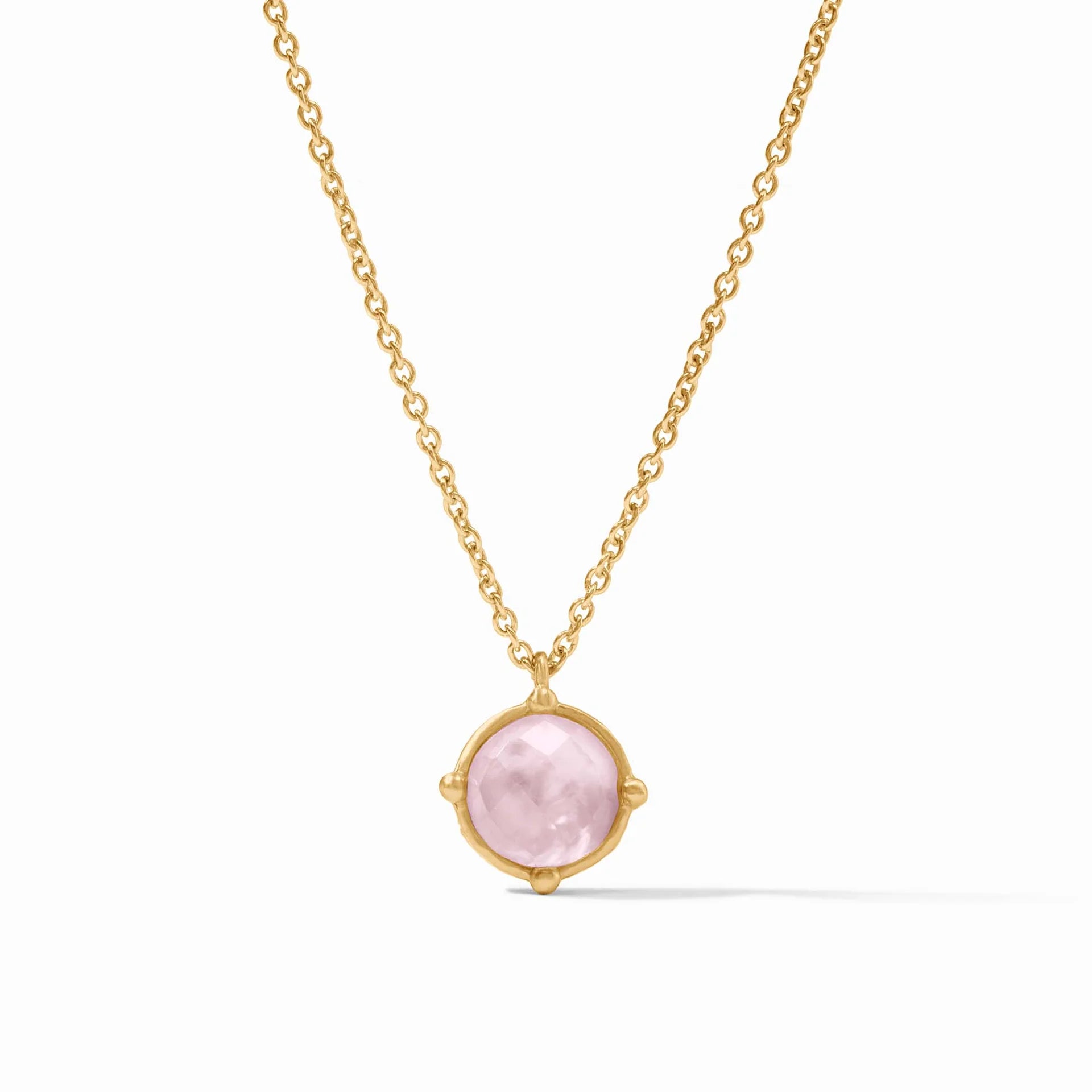 Simple Pendant Necklaces For Minimalist Look-Julie Vos Honeybee Iridescent Rose Solitaire 24K Gold Plated Necklace