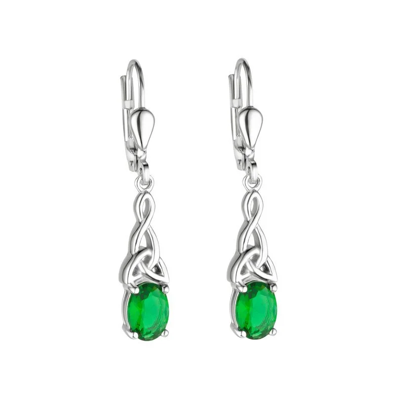 Beautiful Pearl Earrings For Weddings-Sterling Silver Green Crystal Trinity Knot Earrings - S34199