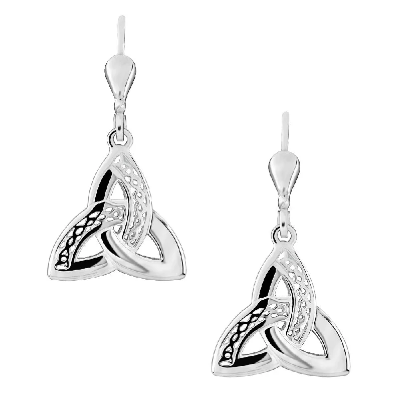 Trendy Resin Earrings For Bold Fashion-Sterling Silver Celtic Trinity Knot Drop Earrings S-S33270