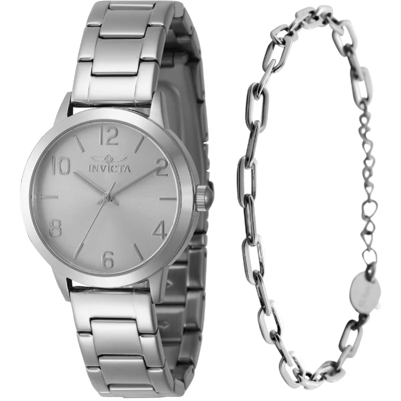 Watches For Engagement Gifts-Invicta Women's Watch with Bracelet Set - Wildflower Quartz Silver Tone Dial | 47270