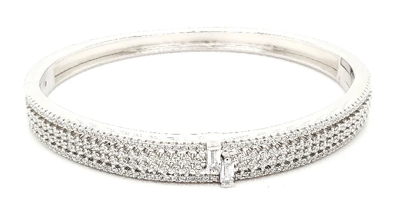 Bangles For Classy Occasions-Micro Pave 925 Sterling Silver Bangle Rhodium Plating with Cubic Zirconia