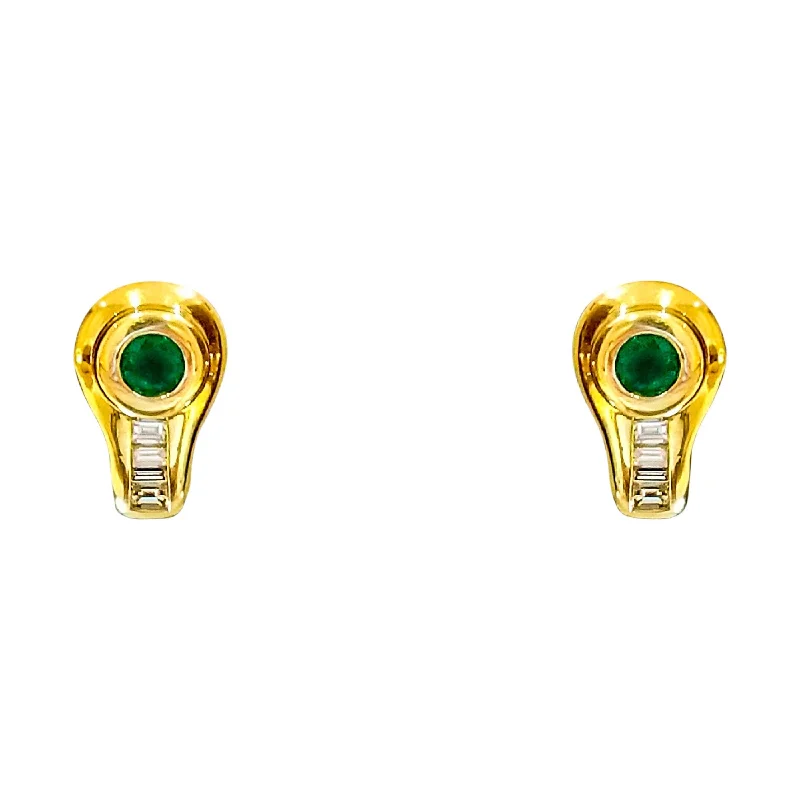 Modern Earrings For Everyday Fashion-18 kt Yellow Gold Emerald and Diamond Earrings