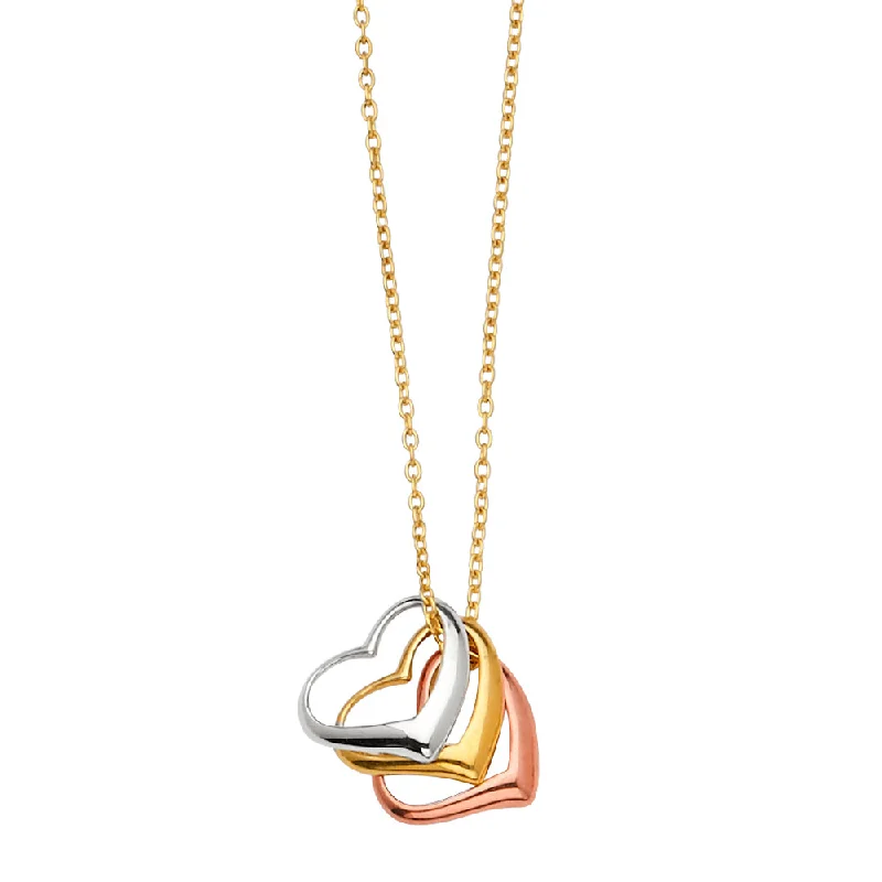 Beautiful Pearl Chain Necklaces For Bridal Jewelry-14K Thre Colored Gold Heart Chain Necklace