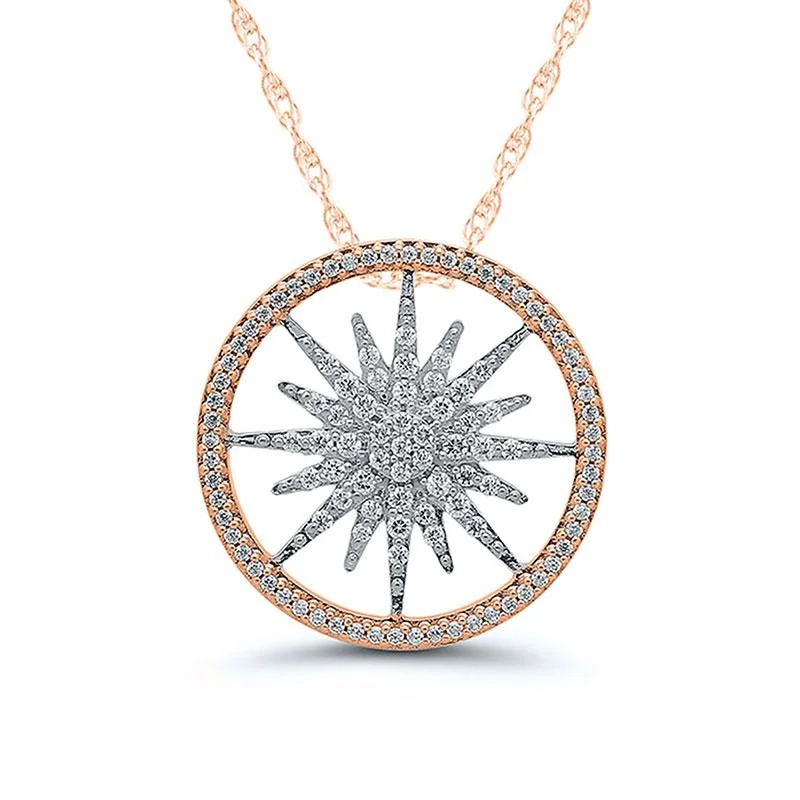 Beautiful Rose Gold Necklaces For Elegant Wear-SUN BURST DIAMOND PENDANT