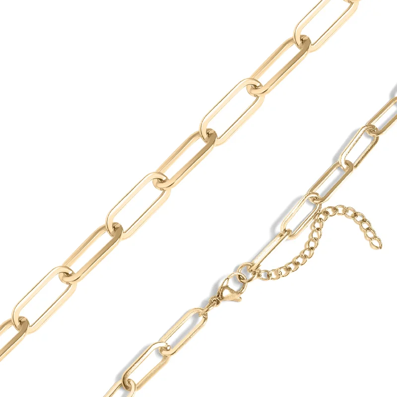 Trendy Bead Chain Necklaces For Fashionistas-18K Gold PVD Coated Stainless Steel Paperclip Chain Necklace / CHN9760