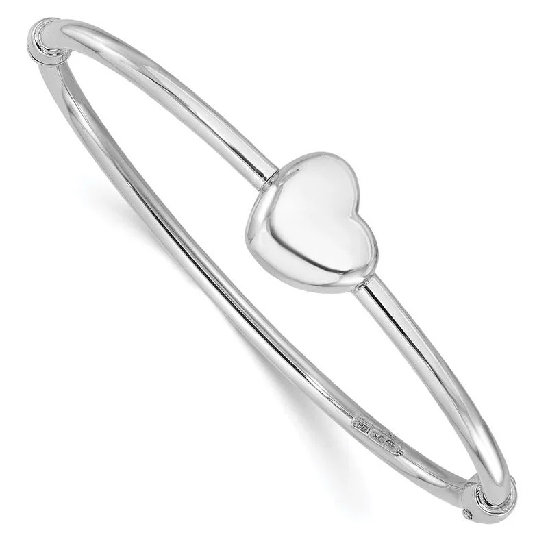 Bangles With Diamond Accents-Sterling Silver Rhodium-plated Polished Heart Hinged Bangle