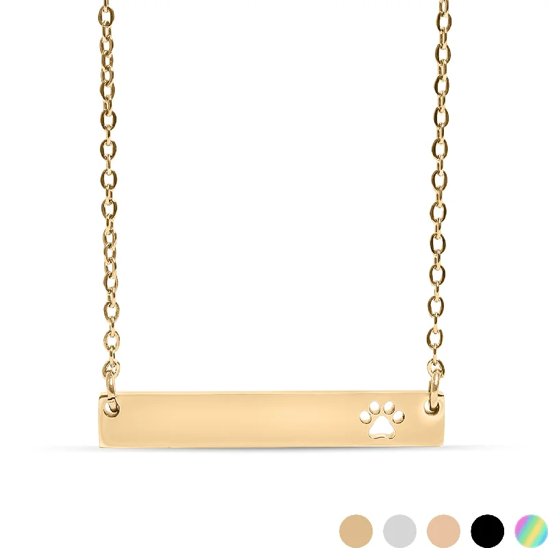 Dainty Gemstone Necklaces For Elegant Wear-18K Gold PVD Stainless Steel Blank Cutout Paw Print Bar Necklace / SBB0247