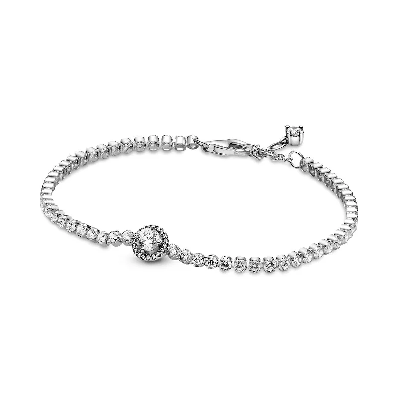 Bracelets With Heart Patterns-Sparkling Halo Tennis Bracelet 599416C01