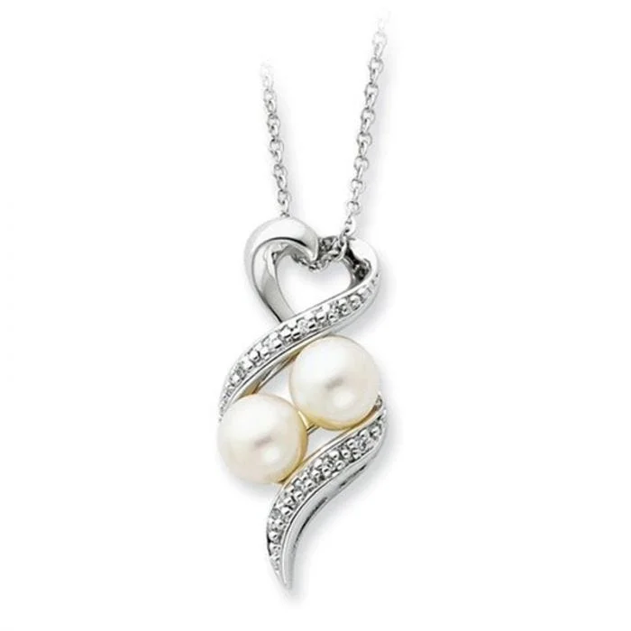 Elegant Crystal Pendant Necklaces For Brides-Sterling Silver 2 Peas In A Pod Freshwater Pearl & Cubic Zirconia Motherhood/Friendship Necklace