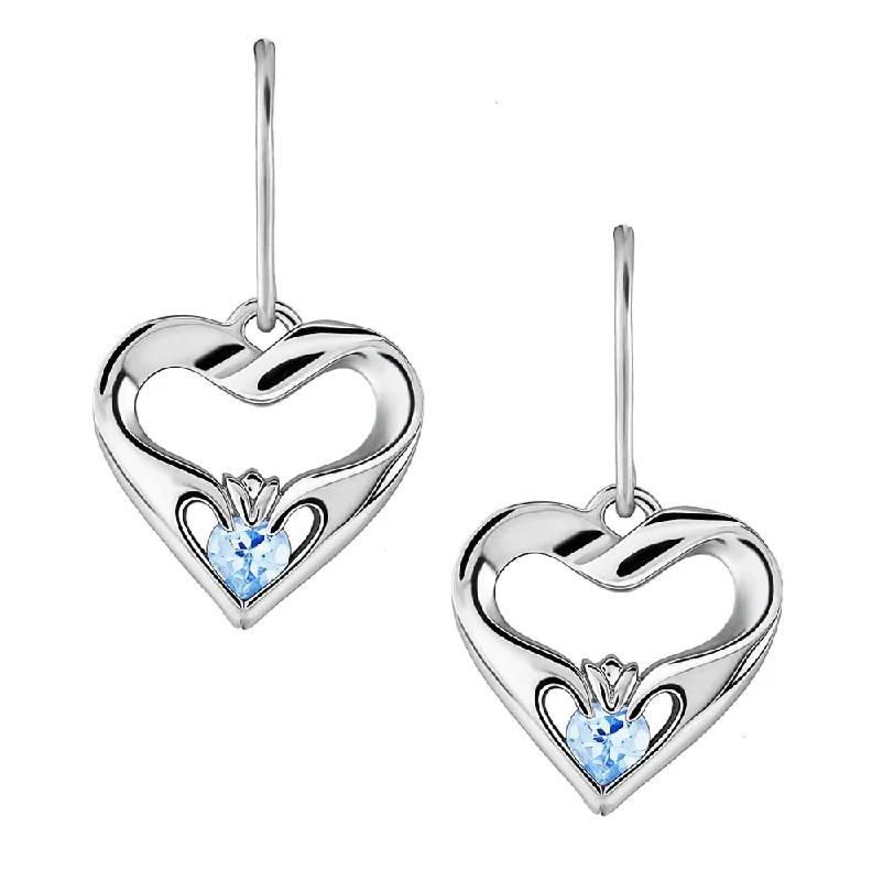 Luxury Diamond Earrings For Weddings-Sterling Silver Sky Blue CZ UES-16436SB Modern Claddagh Earrings