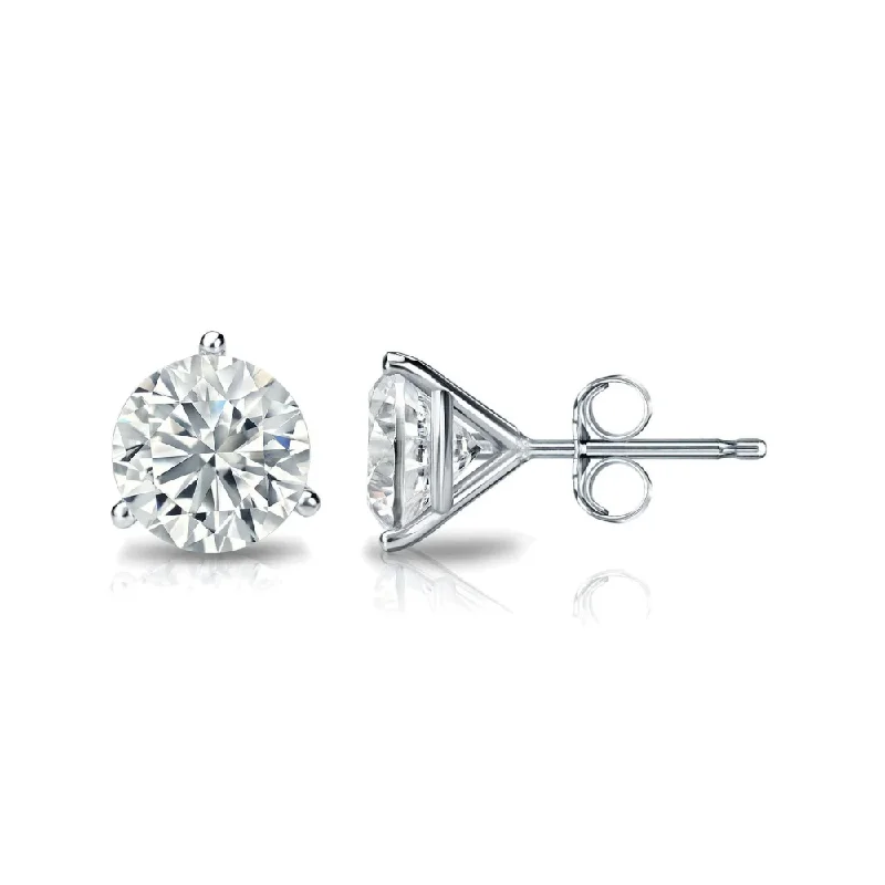 Large Statement Earrings For Fashionistas-3 Prong Round Lab Grown Diamond Stud Earrings in White Gold (1 1/3 Ctw)