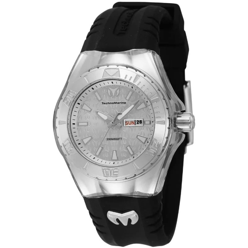 Watches With Artistic Features-Technomarine Women's Watch - Cruise Monogram Silver Tone Dial Black Strap | TM-122016