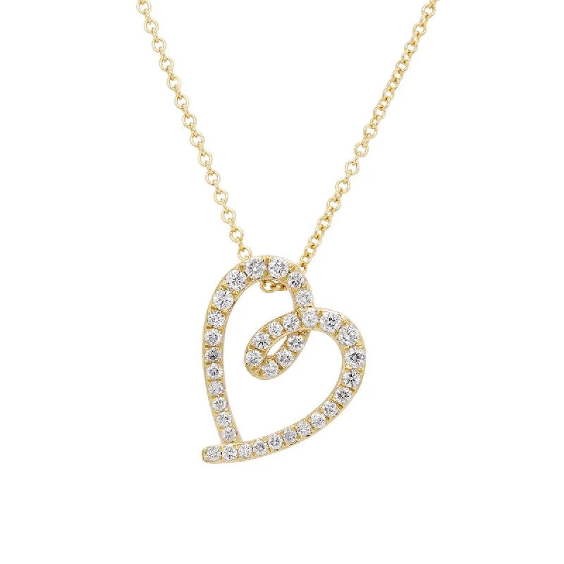 Silver Chain Necklaces For Minimalist Vibes-YELLOW GOLD HEART SHAPED PENDANT NECKLACE WITH ROUND DIAMONDS, .28 CT TW