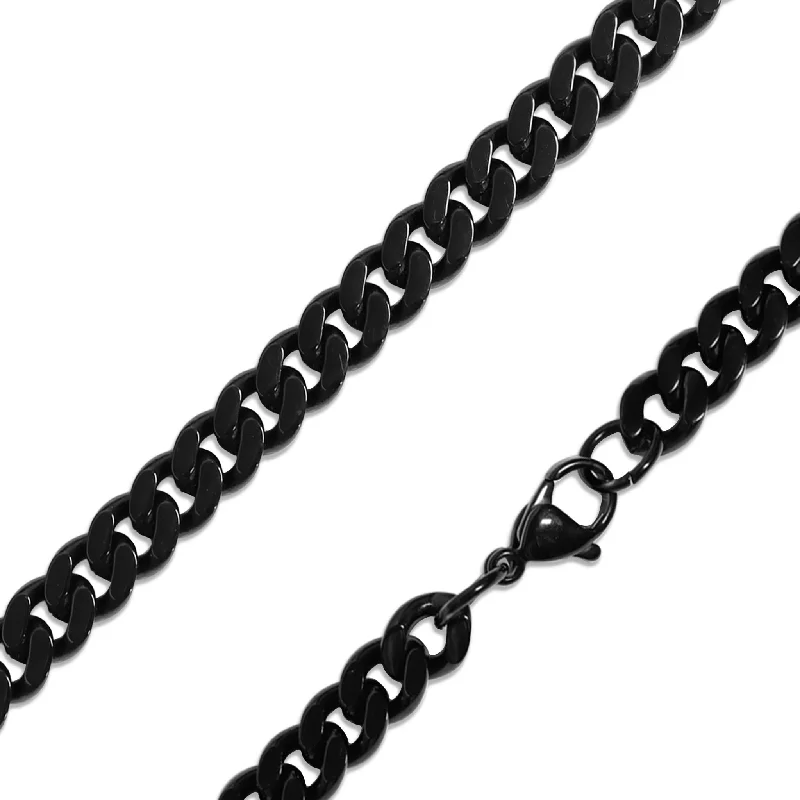 Custom Bar Necklace For Personalized Jewelry-Stainless Steel Black Curb Chain Necklace / CHN7501