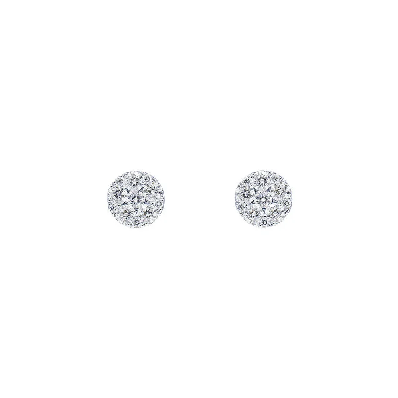 Large Statement Earrings For Parties-18 Karat White Gold Stud Cluster Diamond Earrings