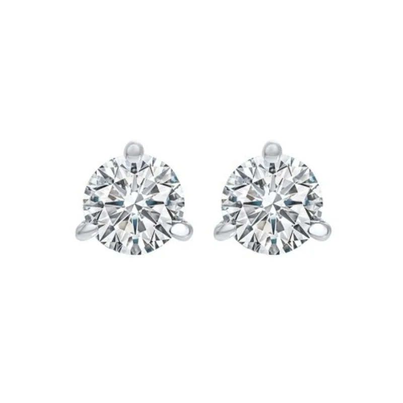 Geometric Earrings For Bold Look-3 Prong Round Lab Grown Diamond Stud Earrings in White Gold (2 Ctw)