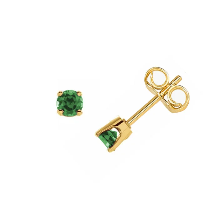 Resin Earrings For Boho Look-Emerald Stud Earrings, 4 MM, 14K Yellow Gold