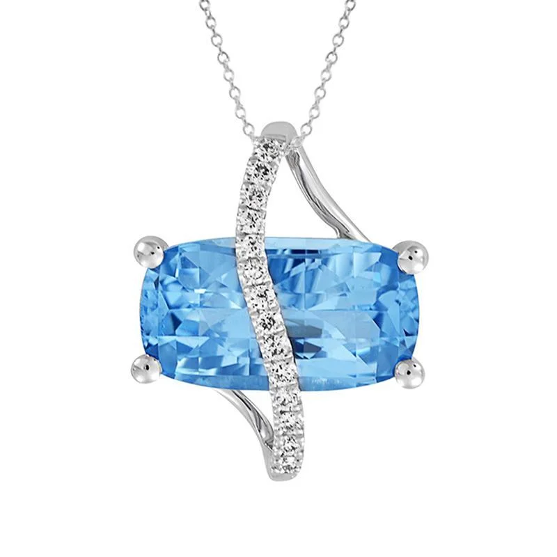 Customizable Birthstone Necklaces For Personal Gifts-CHATHAM LAB GROWN AQUAMARINE  AND DIAMOND NECKLACE