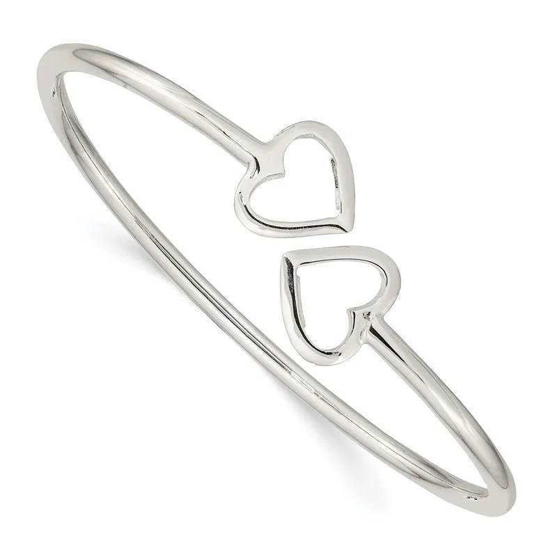 Bangles With Silver Plating-Sterling Silver Polished Heart Bangle