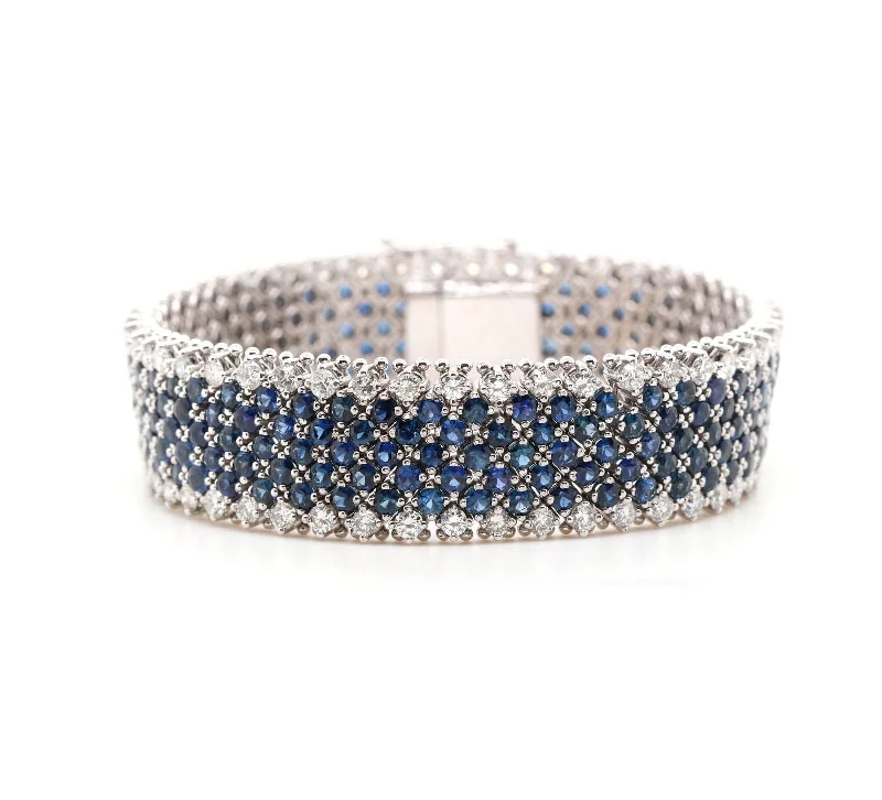 Bracelets With Heartfelt Messages-25.0ctw Round Sapphire and 7.00ctw Round Diamond Bracelet in 18K