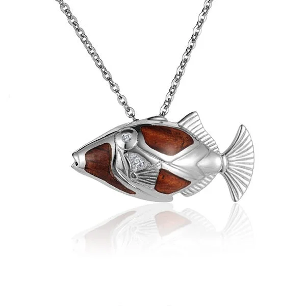 Elegant Layered Necklaces For Brides-Sterling Silver Koa Wood Humuhumunukunukuapua's Fish Pendant 18" Necklace