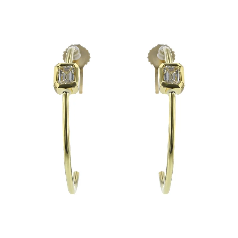 Luxury Drop Earrings For Wedding Day-Classic Diamond Emerald Cut Hoop Earrings