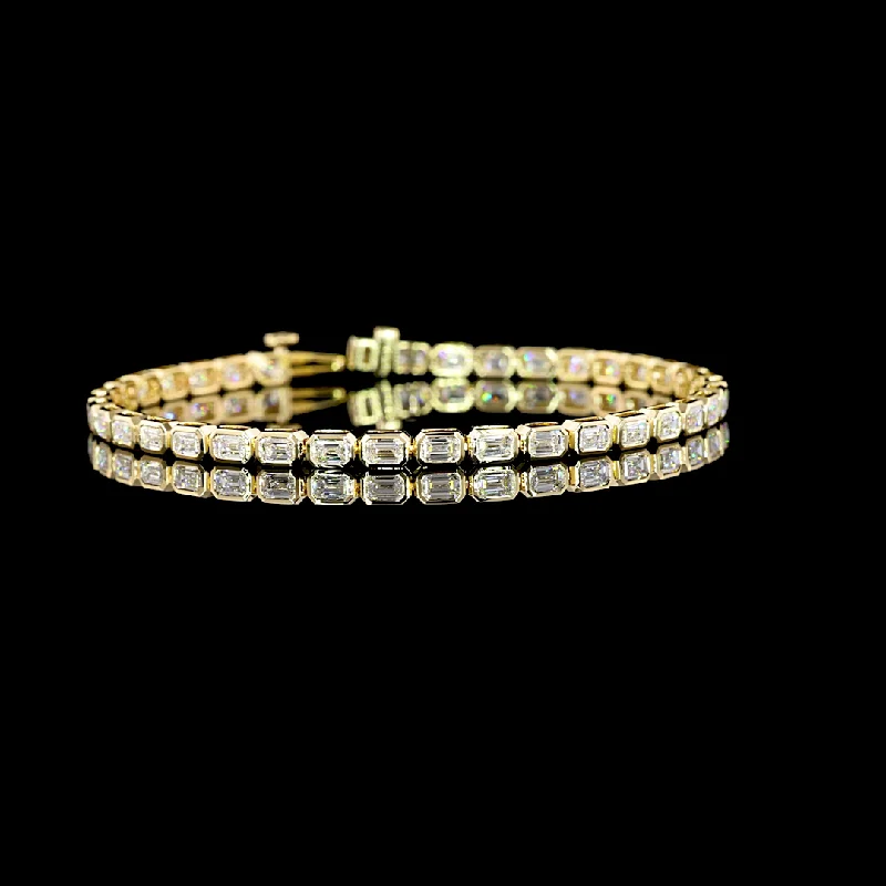 Bracelets With Adjustable Sizes-14K Yellow Gold Lab Grown Diamond Emerald Tennis Bracelet BC925