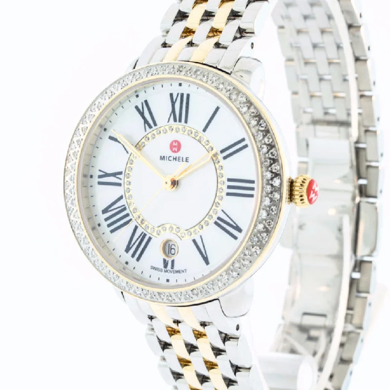 Watches With Wavy Designs-Michele - Serein Diamond, Two Tone Bracelet