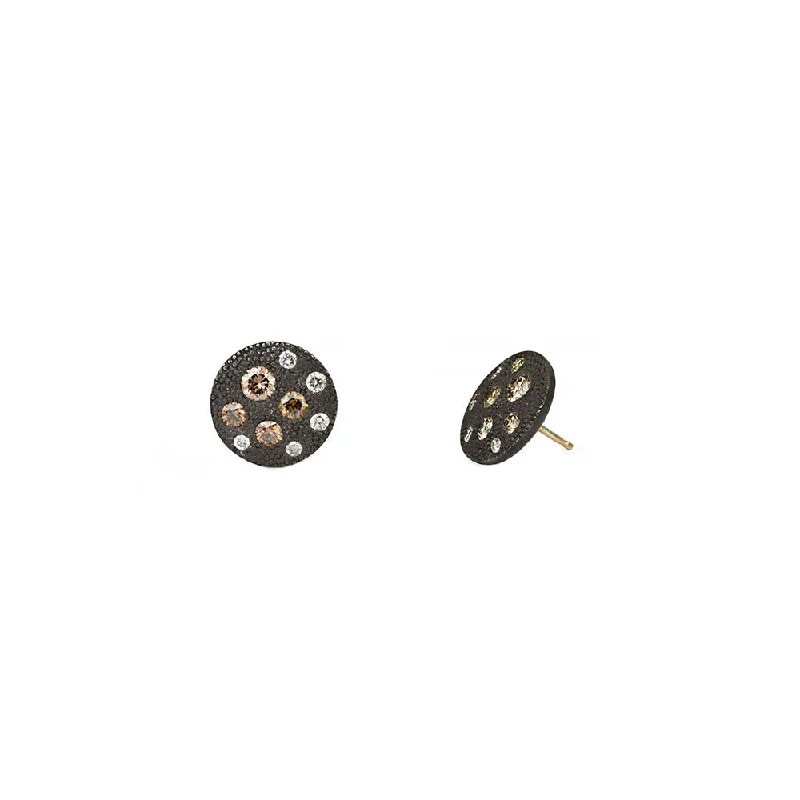 Statement Earrings For Fashionistas-Sterling Silver Black Rhodium CARMEN Textured Disc Diamond Earrings