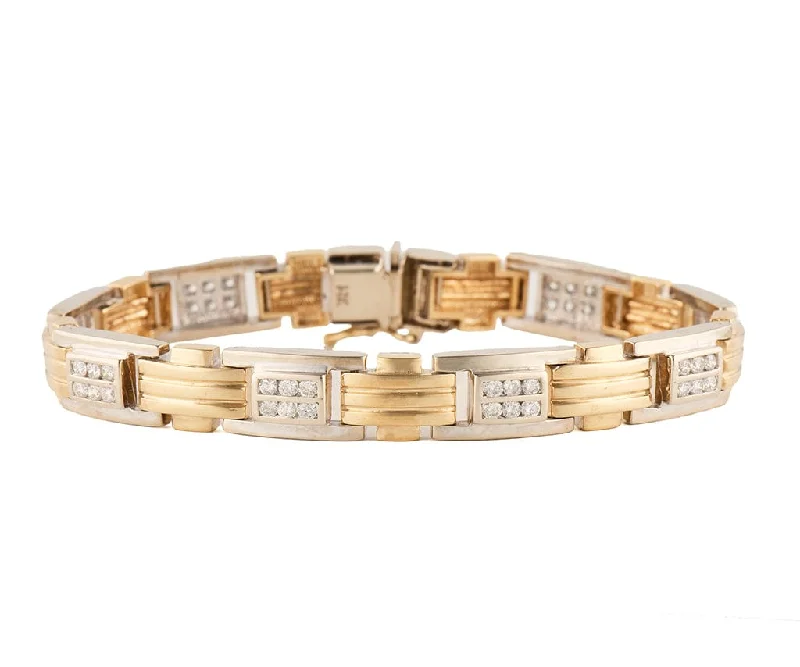 Bracelets For Birthday Gifts-Gent’s 1.50ctw Diamond Channel Set Double Row Two Tone Bracelet in 14K