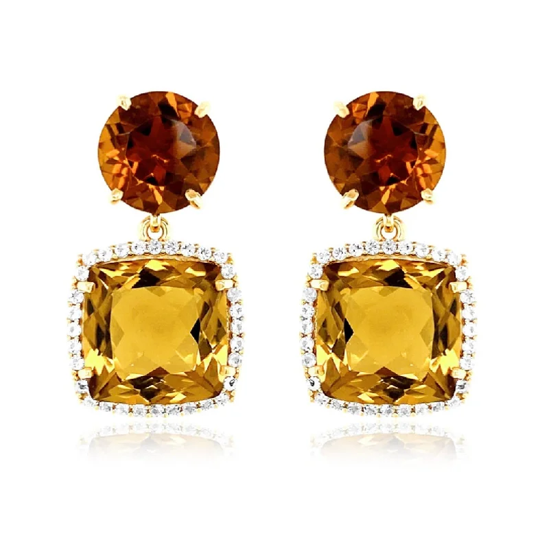 Classic Crystal Earrings For Wedding Style-Citrine & White Topaz Earrings